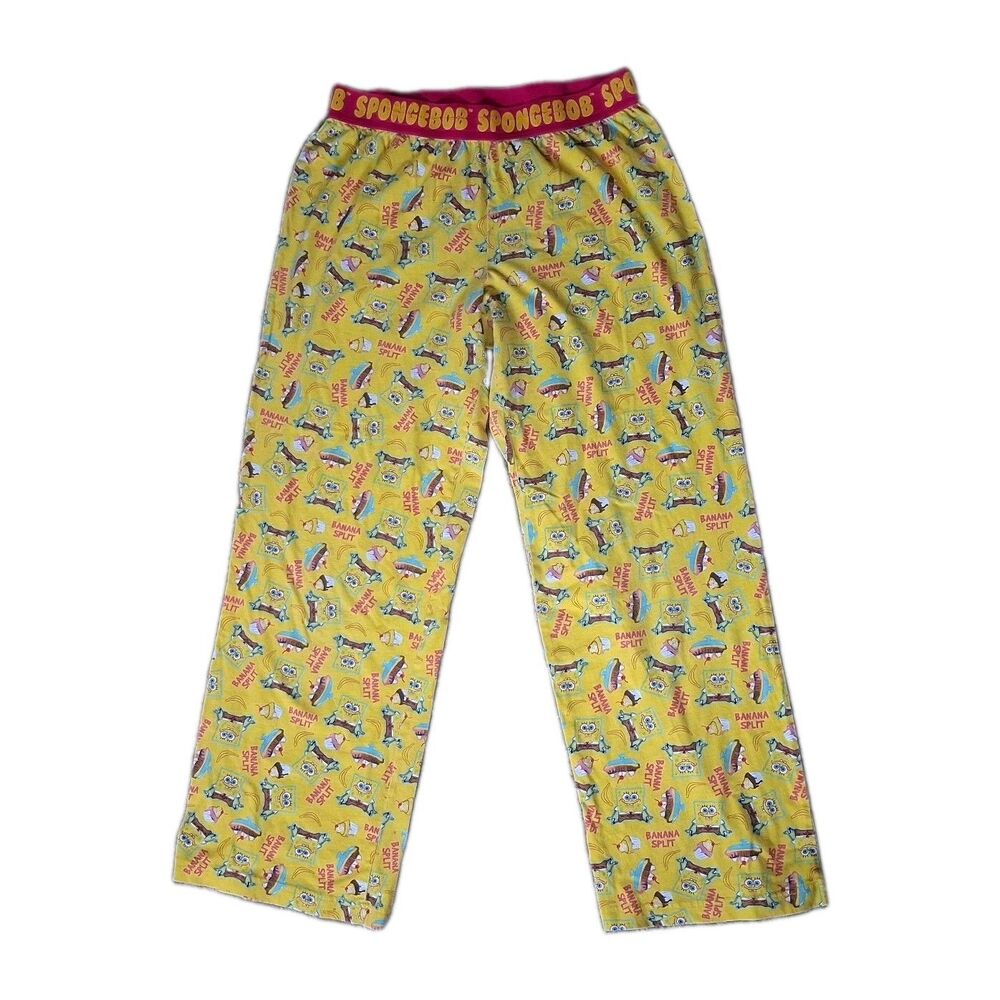 SpongeBob Banana Split Pajama Lounge Pants Yellow Mens Med 2008 Cartooncore Y2K